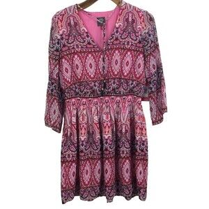 VINCE CAMUTO Paisley V-Neck Bell Sleeve Mandala Tie Tassel Sheath Mini Dress 12